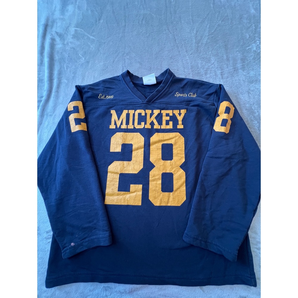 Disney Pull&Bear Mickey Mouse Jersey Mens Medium Blue Sports Club 28 V-Neck